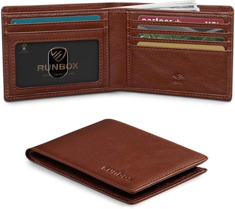 RUNBOX Wallet for Men Slim Leather Bifold RFID Blocking Minimalist Front Pocket Design with Gift Box - Image 1